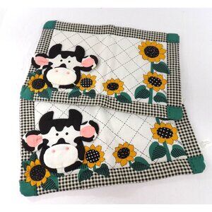 3D Holstein Cow Face & Sun Flower Place Mats 17X20 Set of 2 New